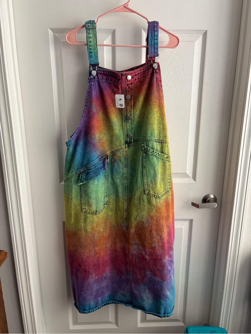 Women’s Rainbow Tie-Dye Denim Overall Dress - Multicolor